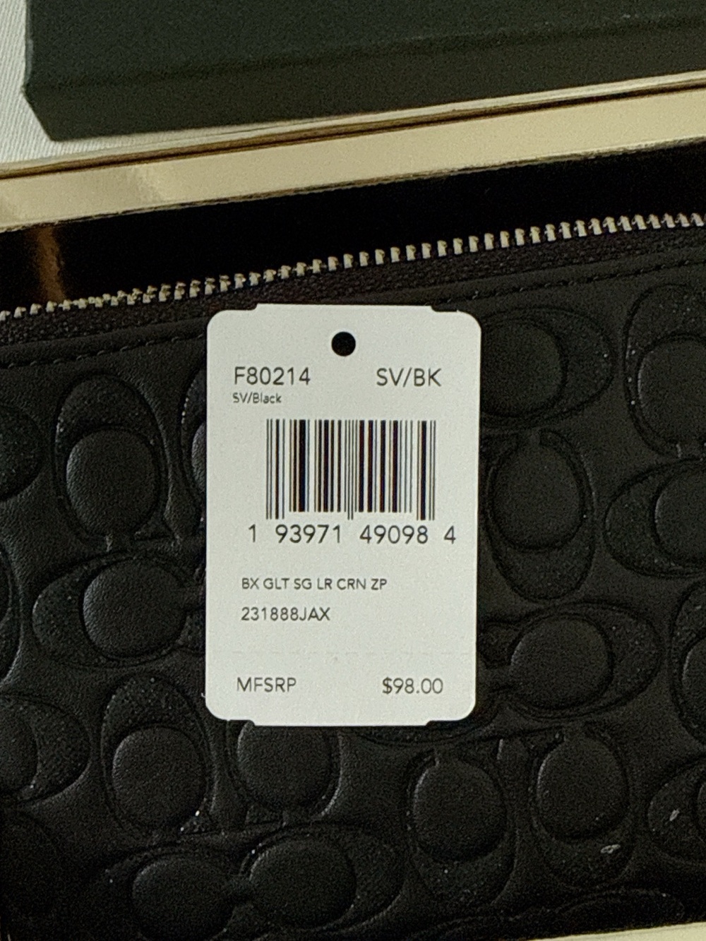 Coach Black Embossed Leather Wristlet with silver Logo - Picture 4 of 6